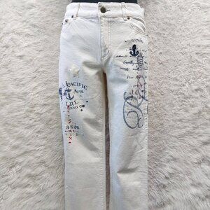 LRL By Ralph Lauren Natural Jeans With Nautical Embroidered Print Size 4